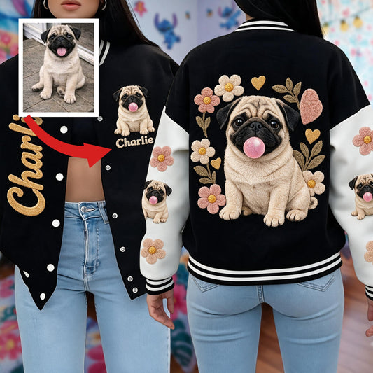 Personalized Fawn Pug Varsity Jacket Dog Owner Streetwear Gift