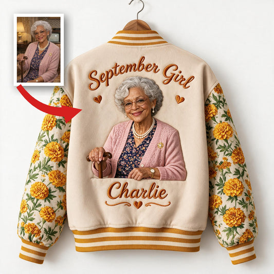 Personalized Older Black Woman Floral Varsity Jacket, Custom Grandma Gift