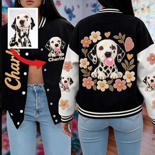 Personalized Black and White Spotted Dalmatian Varsity Jacket Dog Lover Gift