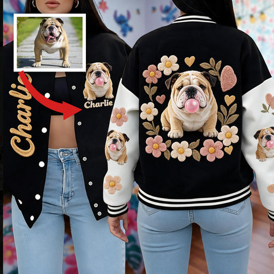 Personalized Fawn White Adult Bulldog Varsity Jacket Dog Lover Gift
