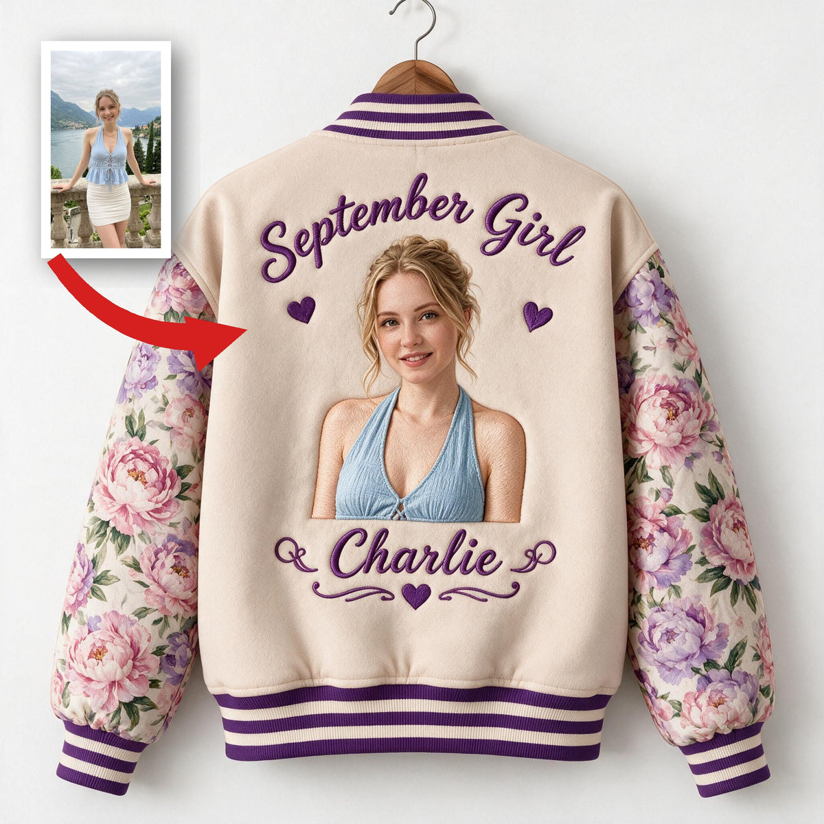 Personalisierte Damen Floral Varsity Jacke Geschenk für Frau Freundin Tochter