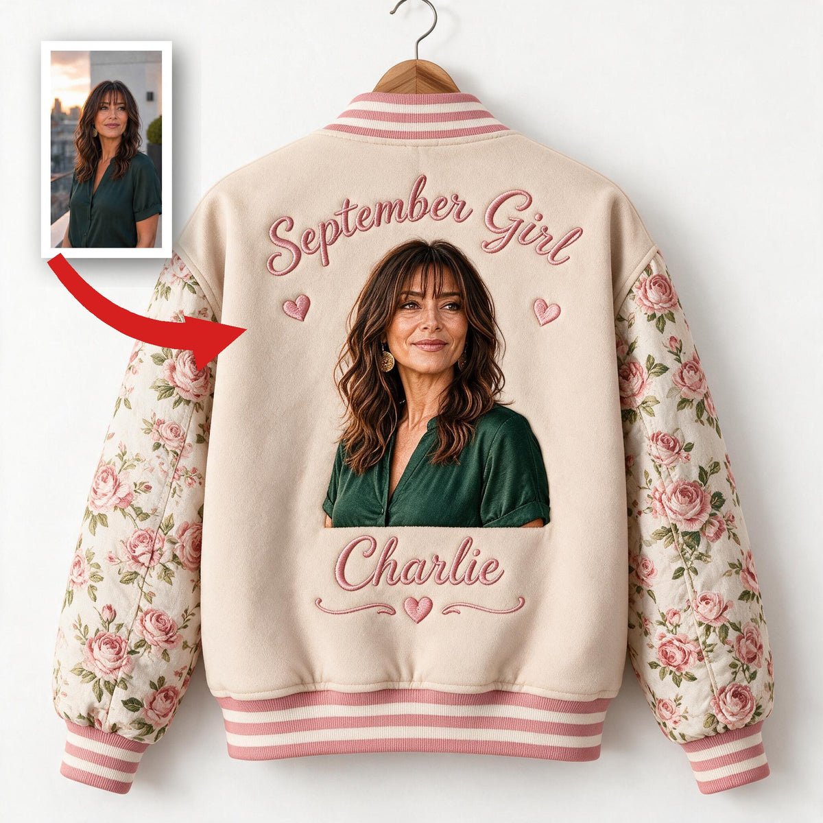 Veste Varsity Florale Personnalisée Femme Latina d'Âge Moyen - Cadeau Maman Grand-Mère Épouse