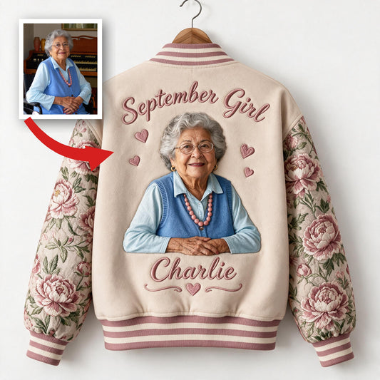 Personalized Older Latina Woman Floral Varsity Jacket, Mom Grandma Wife Gift