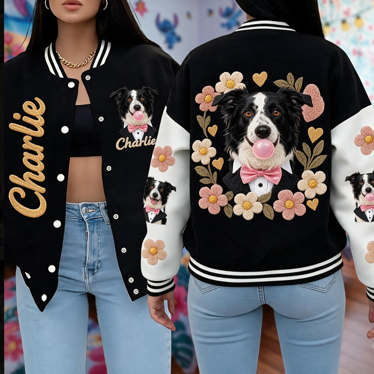 Personalized Border Collie Varsity Jacket Custom Pet Owner Streetwear