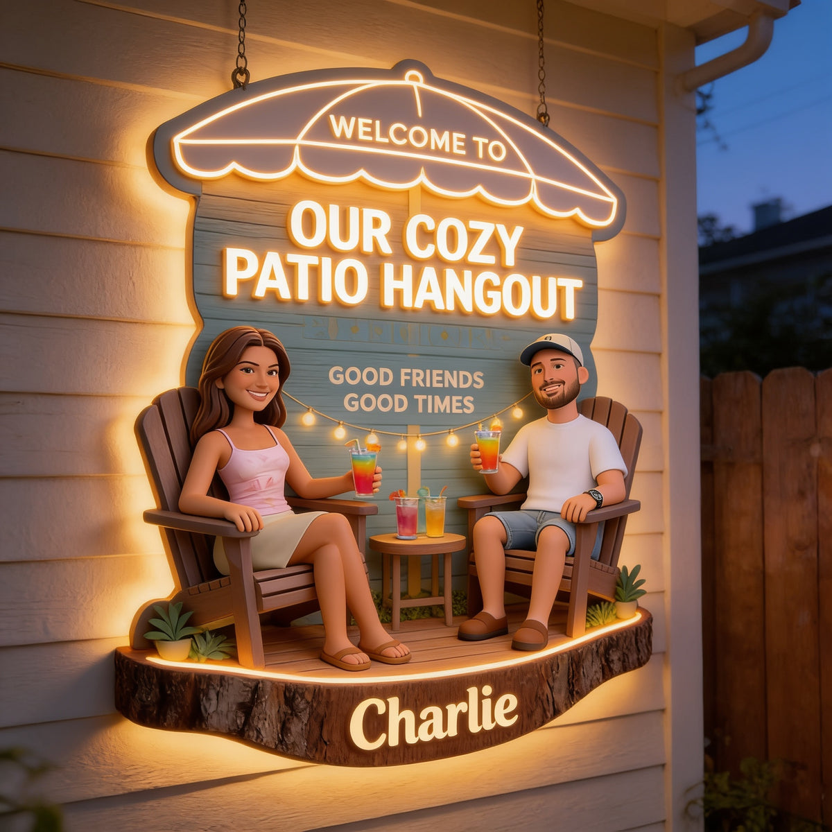 Personalized Latino Couple Patio Backyard LED Acrylic Sign Home Decor