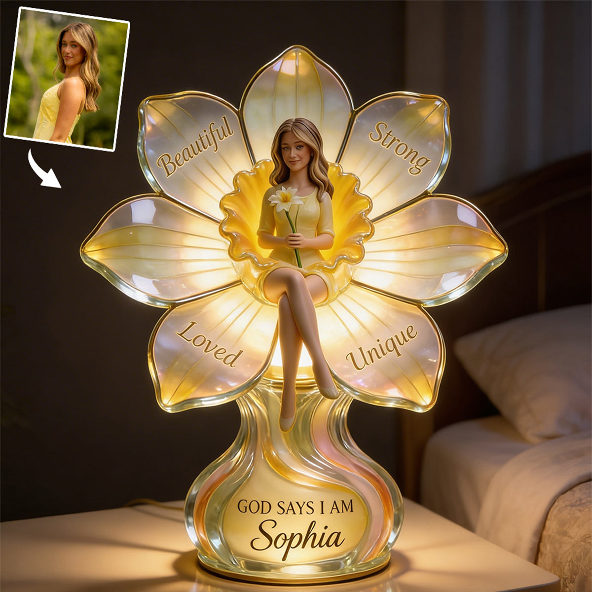 Personalized Middle-Aged Black Woman Self Love Acrylic LED Night Light