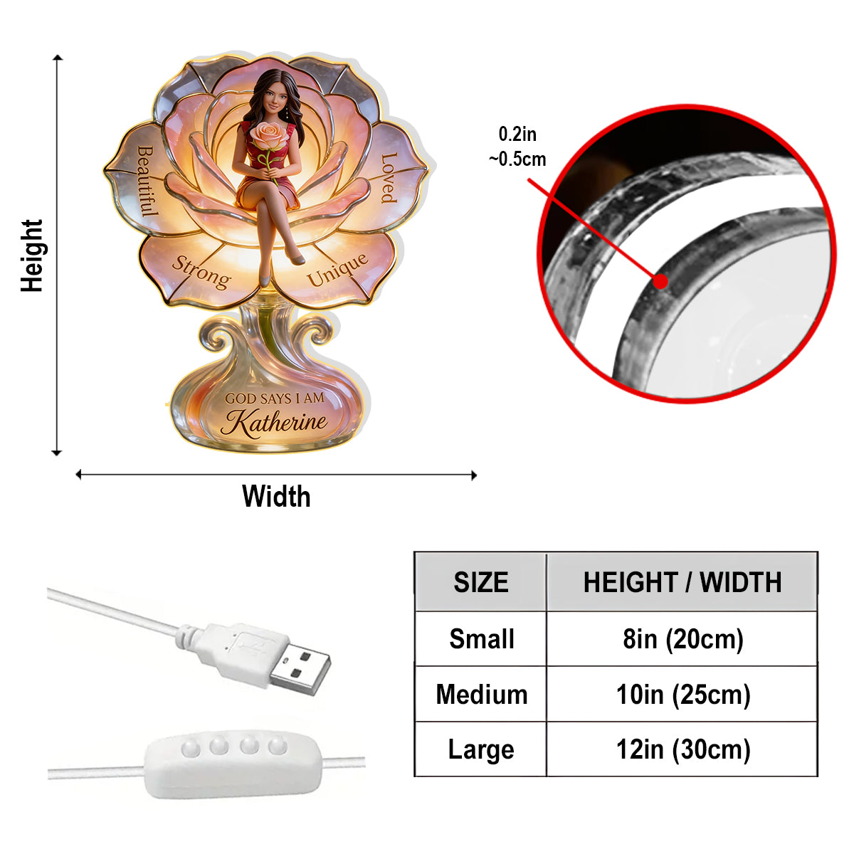Personalized Middle-Aged Black Woman Self Love Acrylic LED Night Light