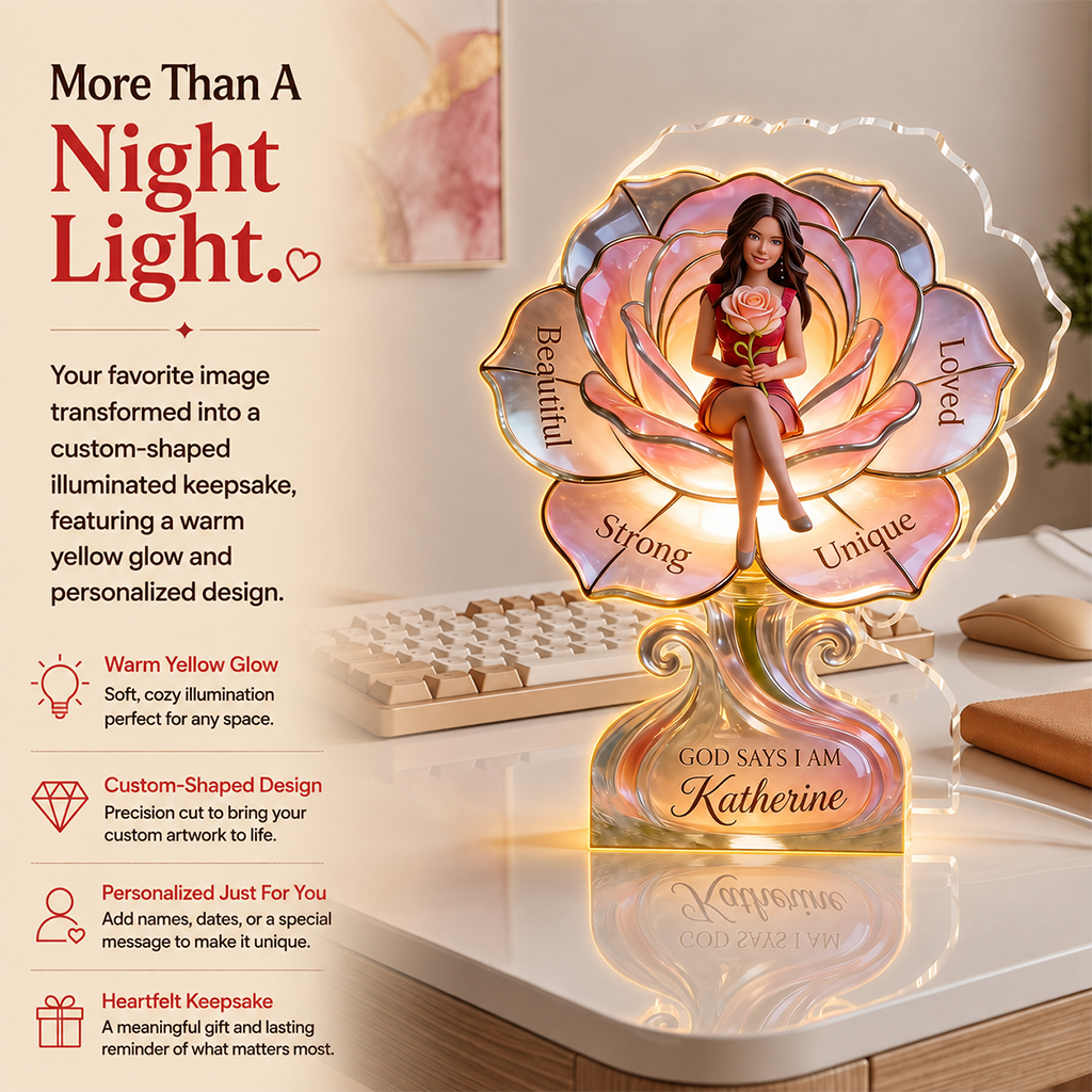 Personalized Middle-Aged Woman Self Love Acrylic LED Night Light, Wife Grandma Gift