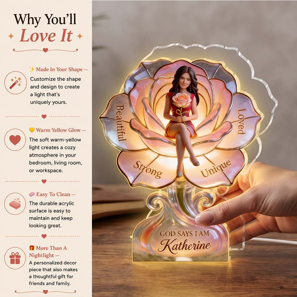Personalized Middle-Aged Black Woman Self Love Acrylic LED Night Light