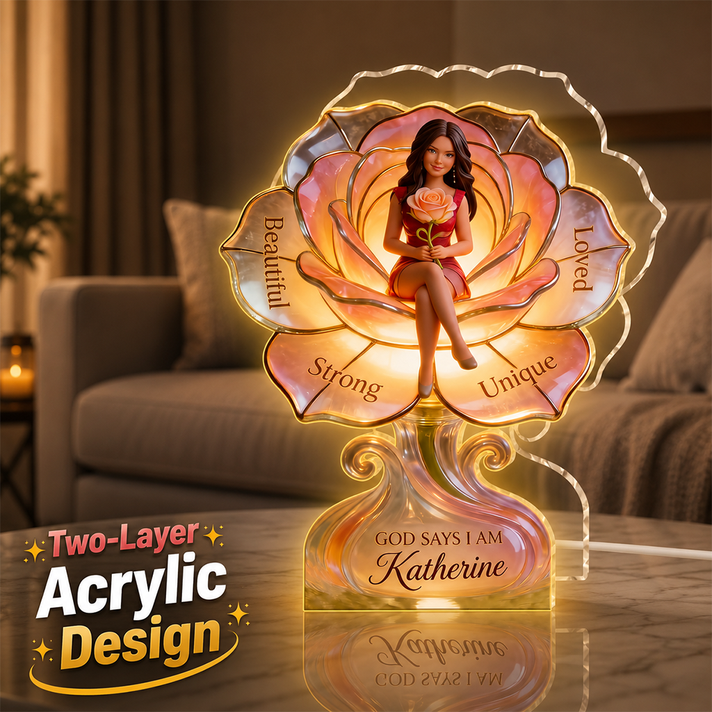 Personalized Older Woman Acrylic LED Night Light Gift for Grandma Mom Wife
