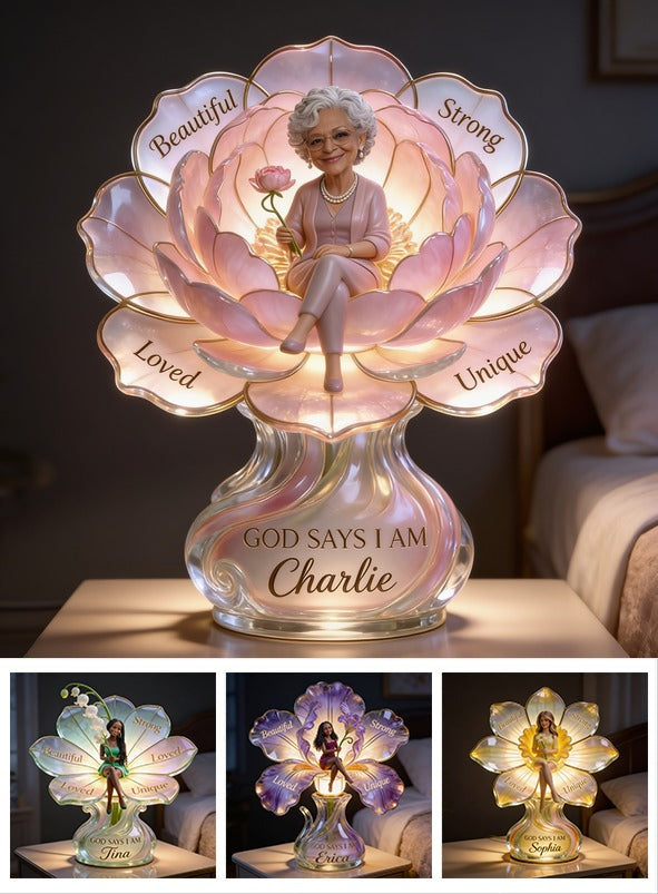Lampe de Nuit LED Acrylique Personnalisée Femme Noire Âgée, Cadeau d'Amour Propre pour Maman, Grand-Mère, Épouse