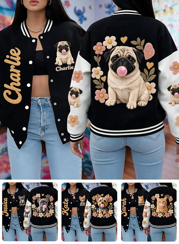 Personalized Fawn Pug Varsity Jacket Dog Owner Streetwear Gift