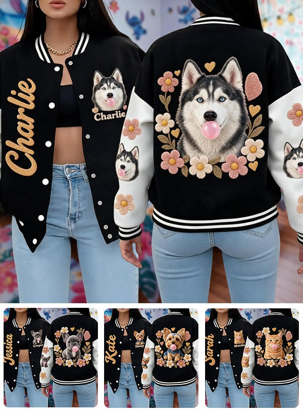 Personalized Adult Siberian Husky Varsity Jacket Pet Lover Streetwear