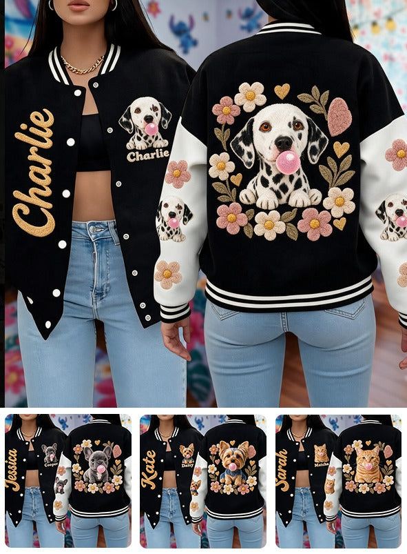 Personalized Black and White Spotted Dalmatian Varsity Jacket Dog Lover Gift