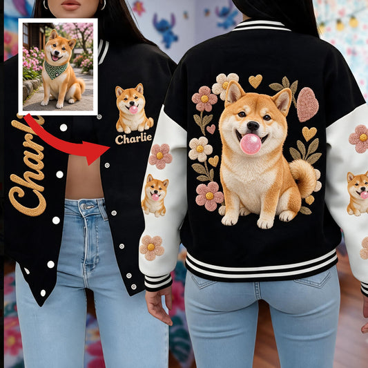 Personalized Tan & White Adult Shiba Inu Varsity Jacket Dog Owner Gift