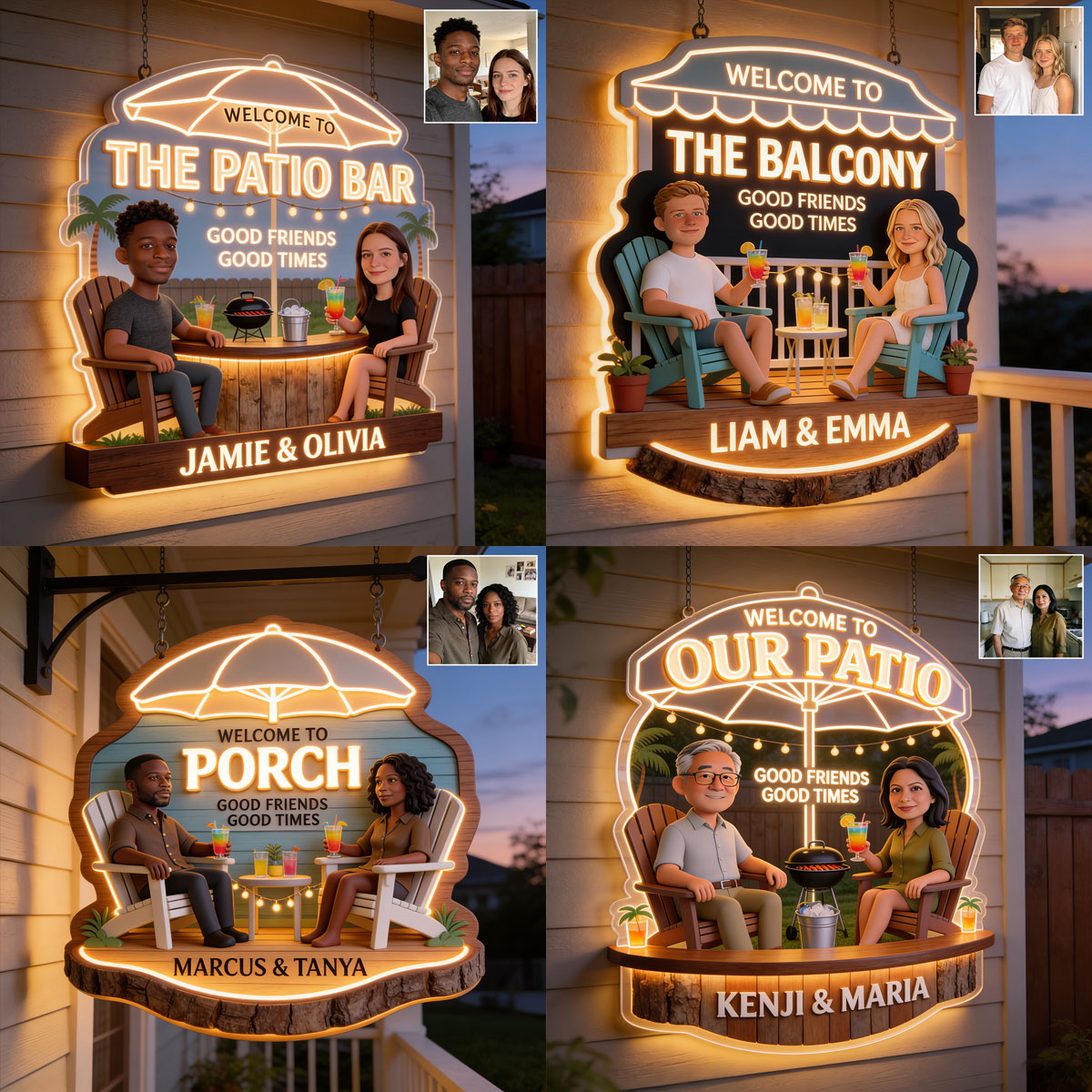 Personalized Older Black Couple Backyard LED Light Acrylic Sign Patio Home Decor