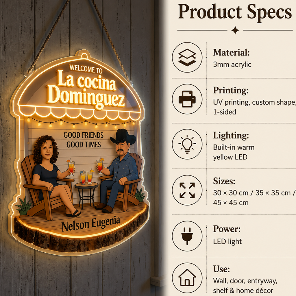 Personalized Latino Couple Wedding Backyard LED Acrylic Sign