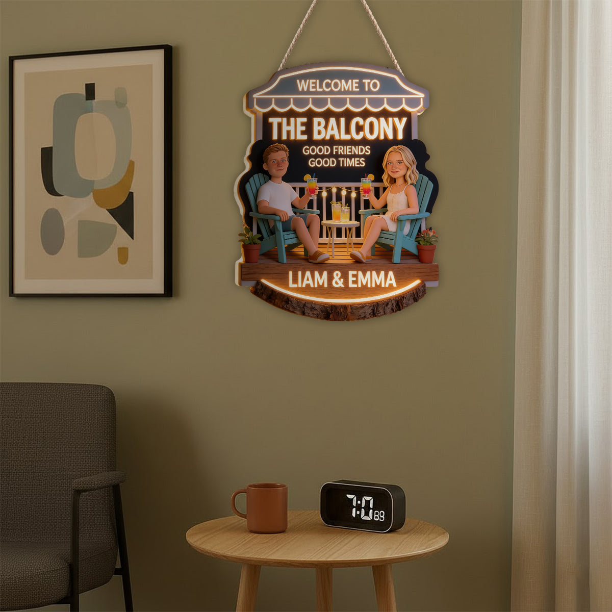 Personalized Middle-Aged Couple Backyard Patio LED Light Acrylic Sign