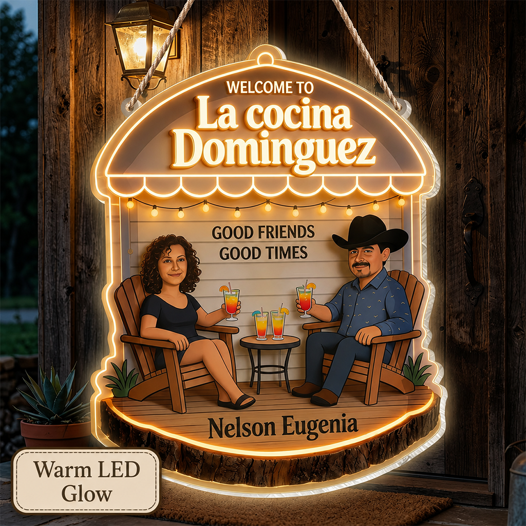 Personalized Latino Couple Patio Backyard LED Acrylic Sign Home Decor