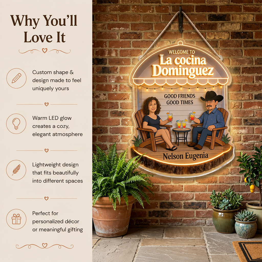 Personalized Middle-Aged Black Couple Backyard LED Light Acrylic Sign Patio Decor