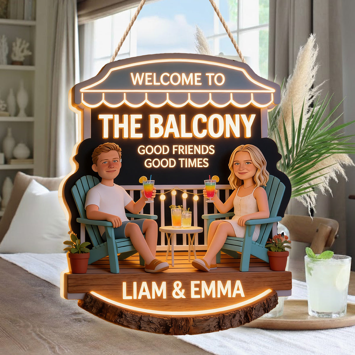 Personalized Middle-Aged Couple Backyard Patio LED Light Acrylic Sign
