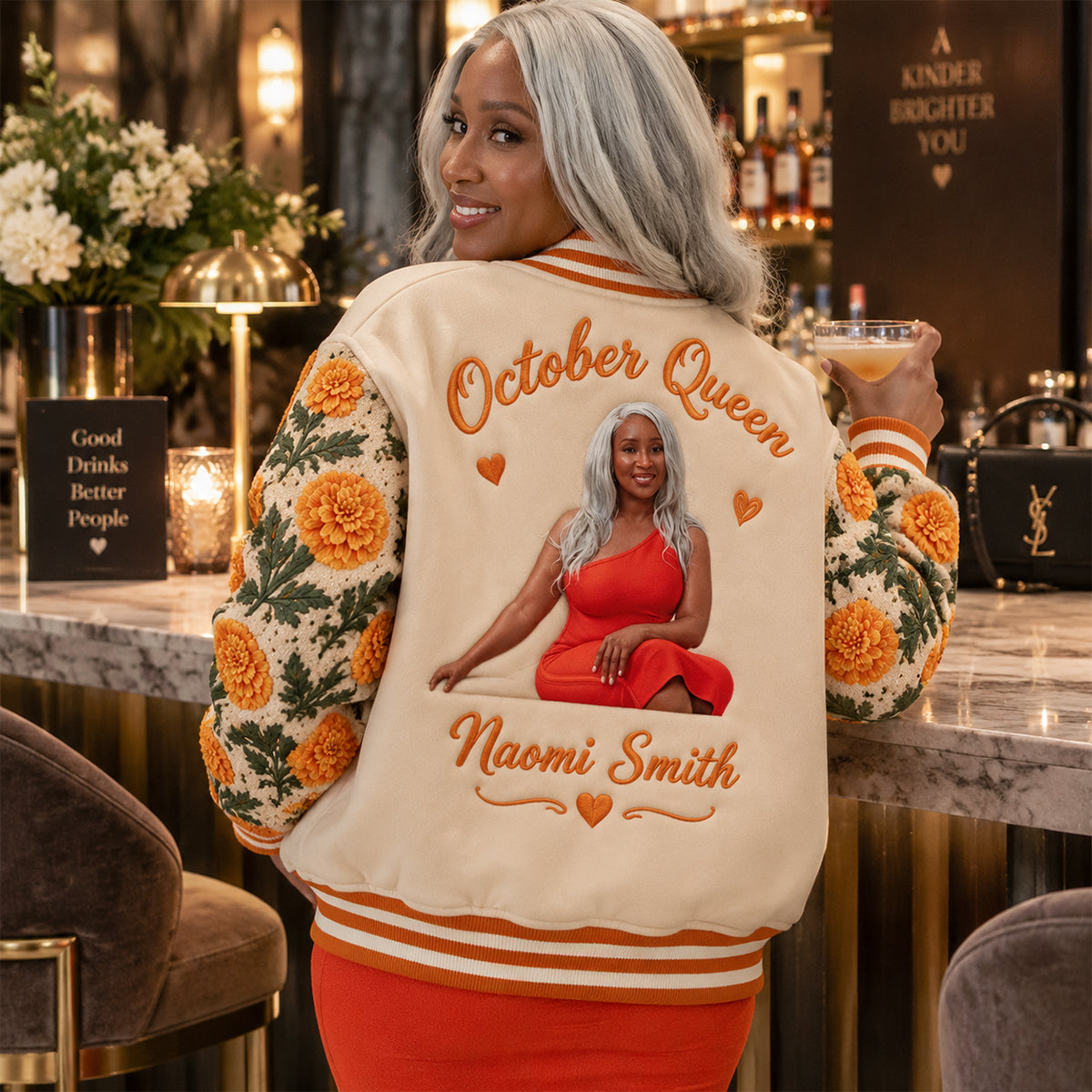 Personalized Latina Woman Floral Varsity Jacket Self Love Gift for Her