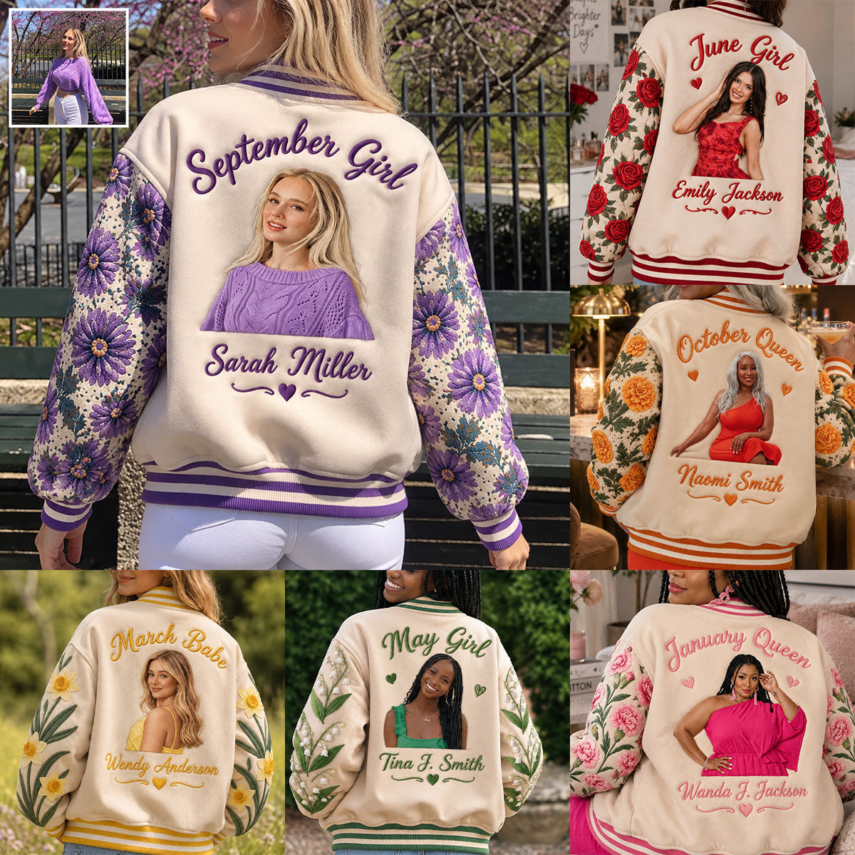 Personalized Older Black Woman Floral Varsity Jacket, Custom Grandma Gift