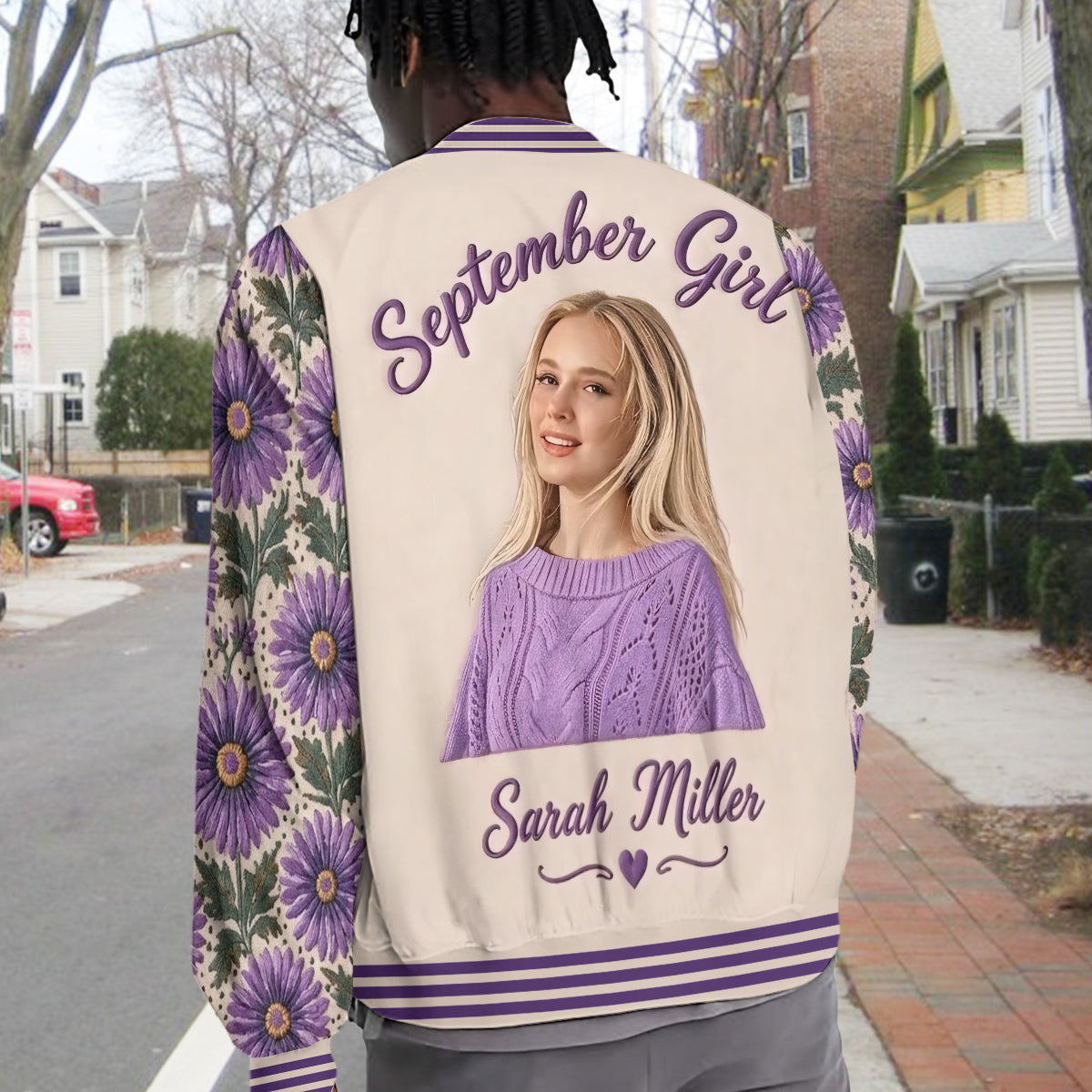 Personalized Middle-Aged Woman Floral Varsity Jacket Gift for Mom Grandma Wife