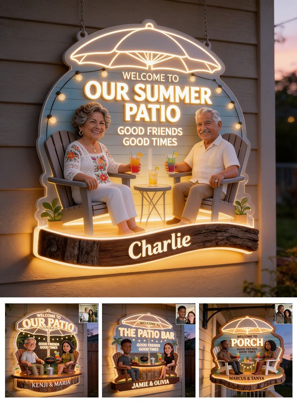 Personalized Older Latino Couple Summer Patio LED Light Acrylic Sign