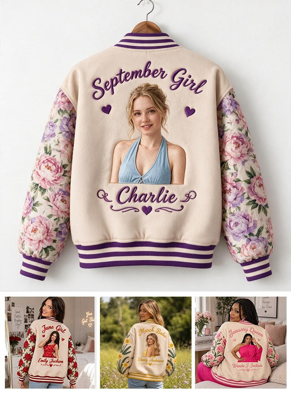 Personalisierte Damen Floral Varsity Jacke Geschenk für Frau Freundin Tochter