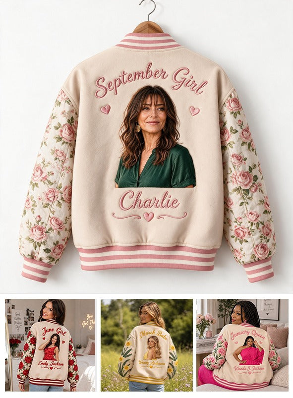 Veste Varsity Florale Personnalisée Femme Latina d'Âge Moyen - Cadeau Maman Grand-Mère Épouse