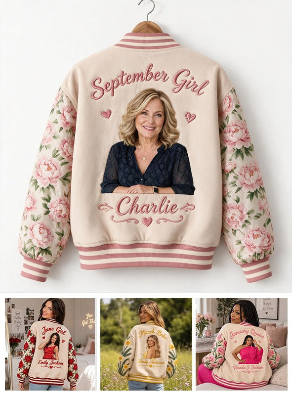 Personalized Middle-Aged Woman Floral Varsity Jacket Gift for Mom Grandma Wife