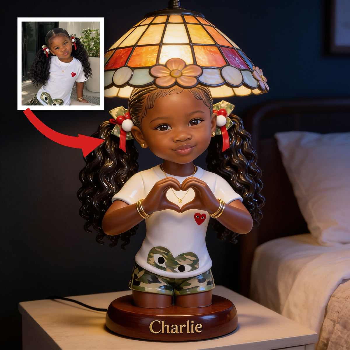 Personalisierte schwarze LED-Nachtlampe für kleine Mädchen, Geschenk für Tochter Enkelin Nichte