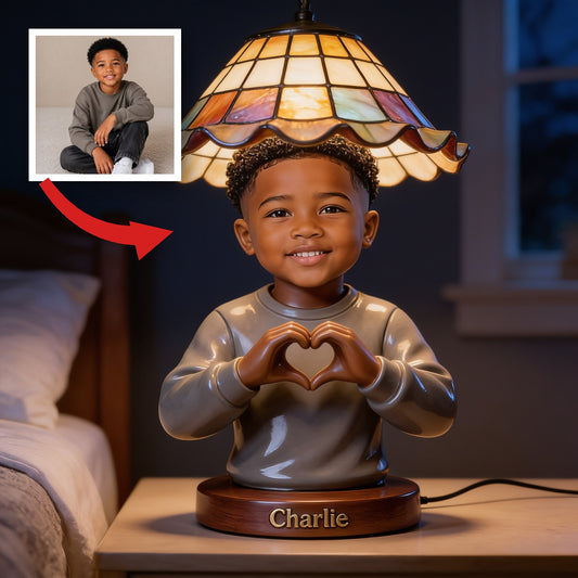Personalized Black Little Boy Acrylic LED Night Light, Gift for Son Grandson Nephew