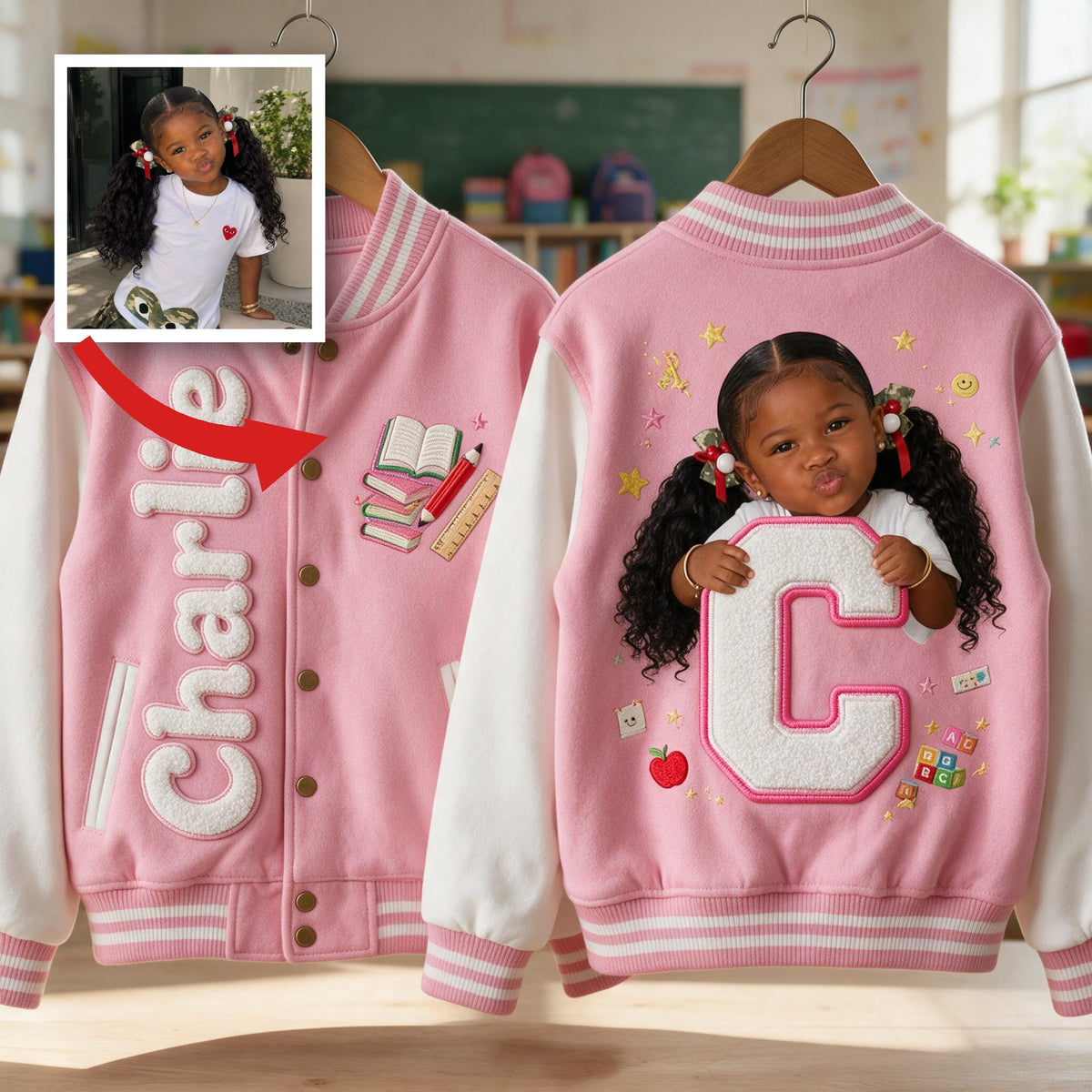 Veste Varsity Personnalisée Fille Noire, Cadeau Fille Filleule Petite-Fille