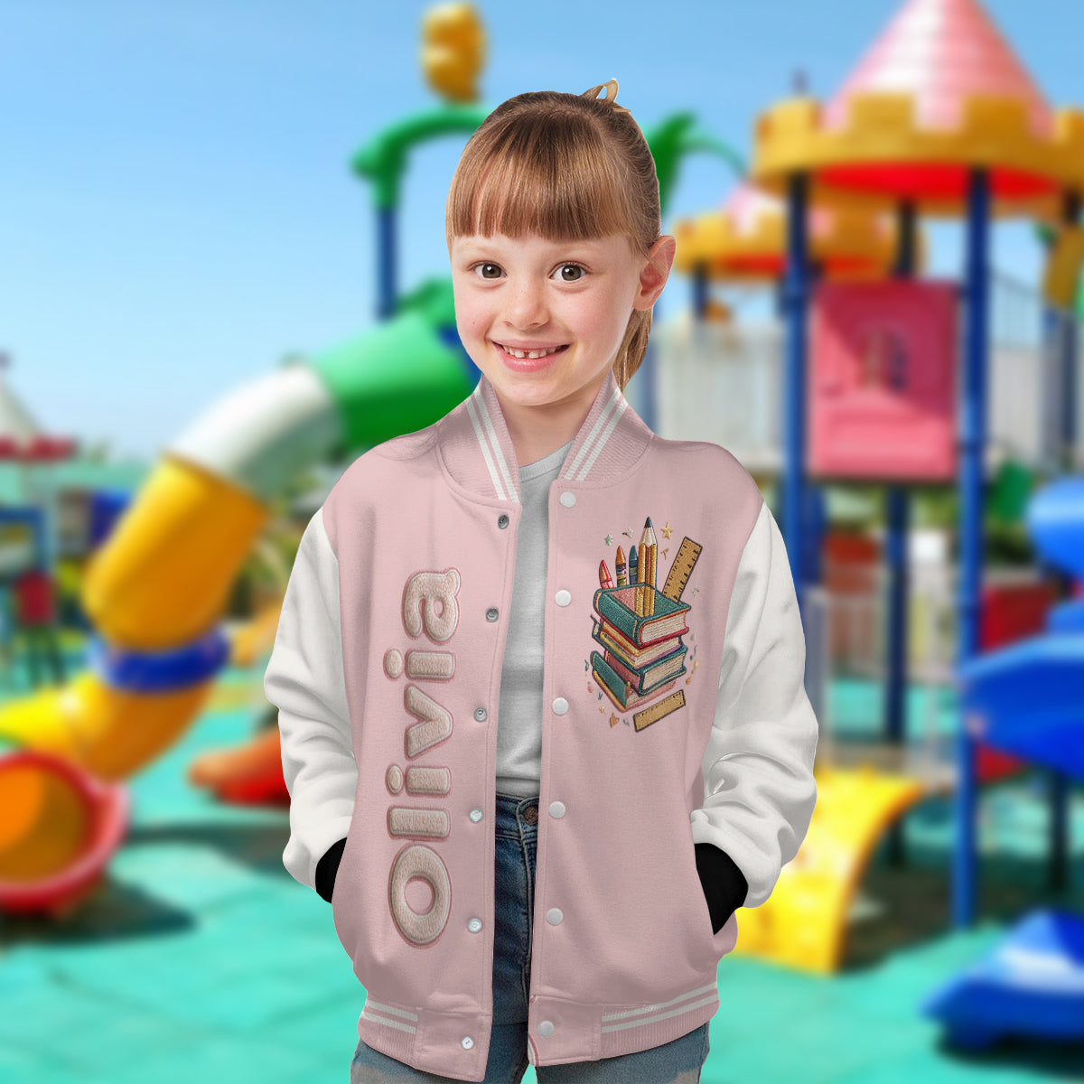 Personalized Little Girl Custom Alphabet Kid Varsity Jacket