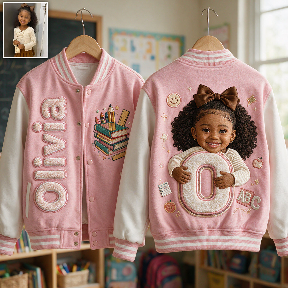 Personalized Black Little Boy Custom Alphabet Varsity Jacket, Kid Gift for Son Grandson