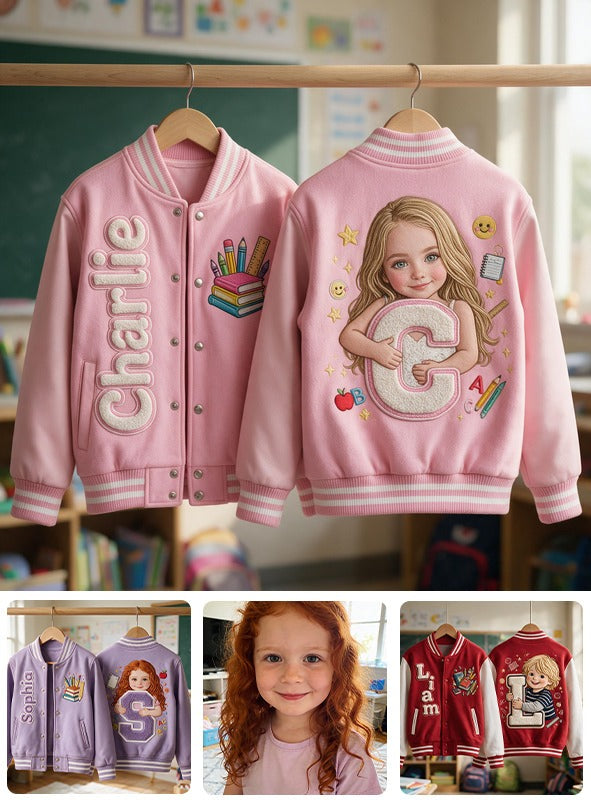 Personalized Little Girl Custom Alphabet Kid Varsity Jacket