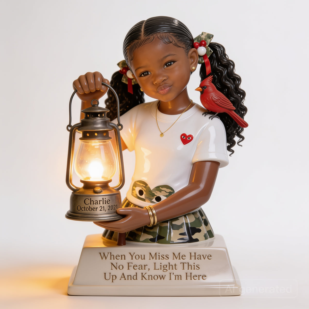 Personalized Black Little Girl Memorial Acrylic LED Night Light