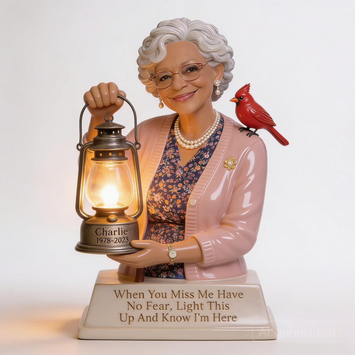Personalized Older Black Woman Grandma Memorial Acrylic LED Night Light