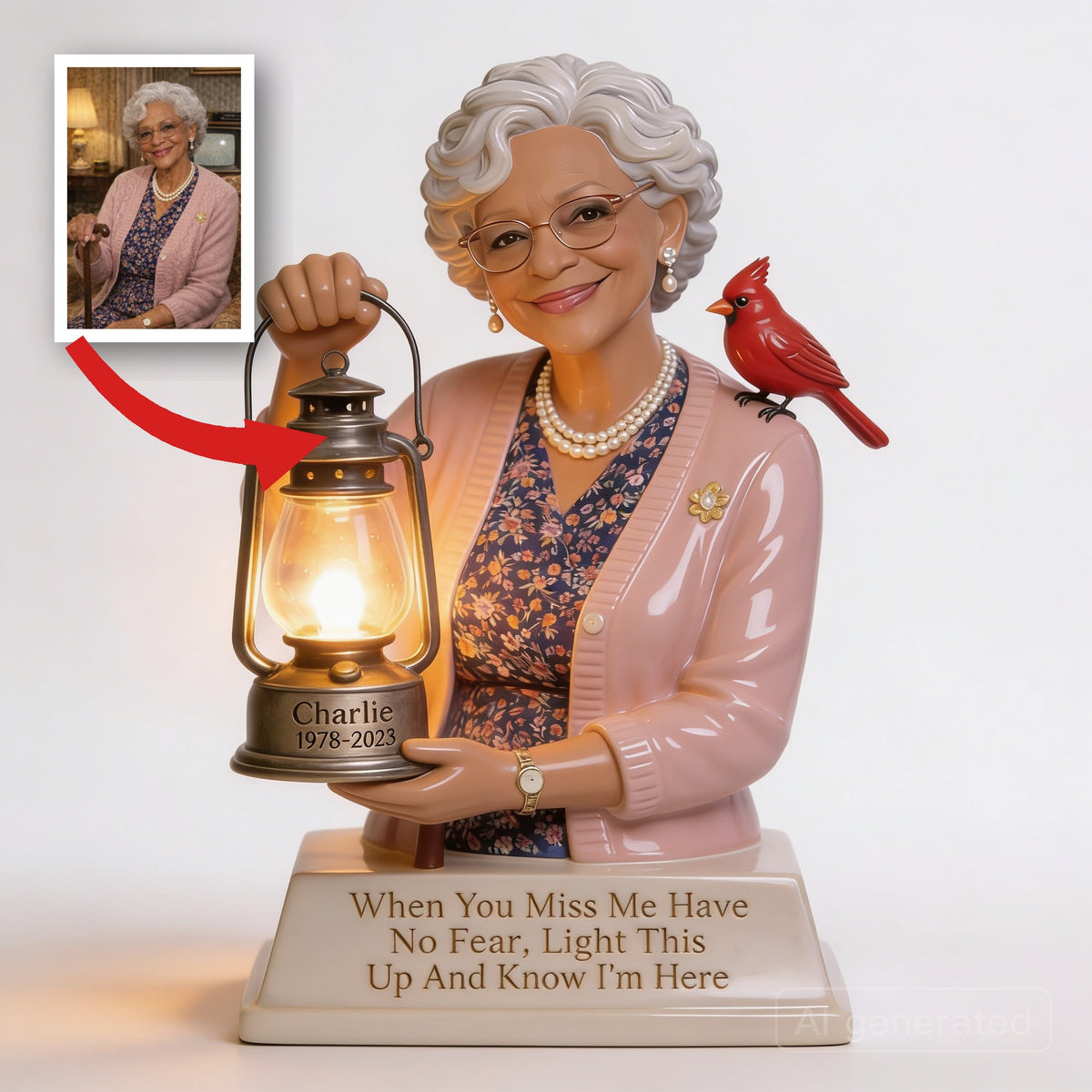 Personalized Older Black Woman Grandma Memorial Acrylic LED Night Light