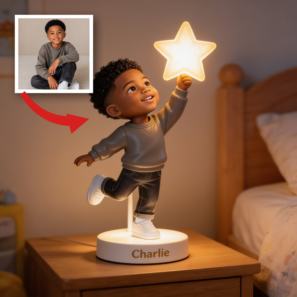 Personalized Black Little Boy Acrylic LED Night Light Son Grandson Nephew Gift