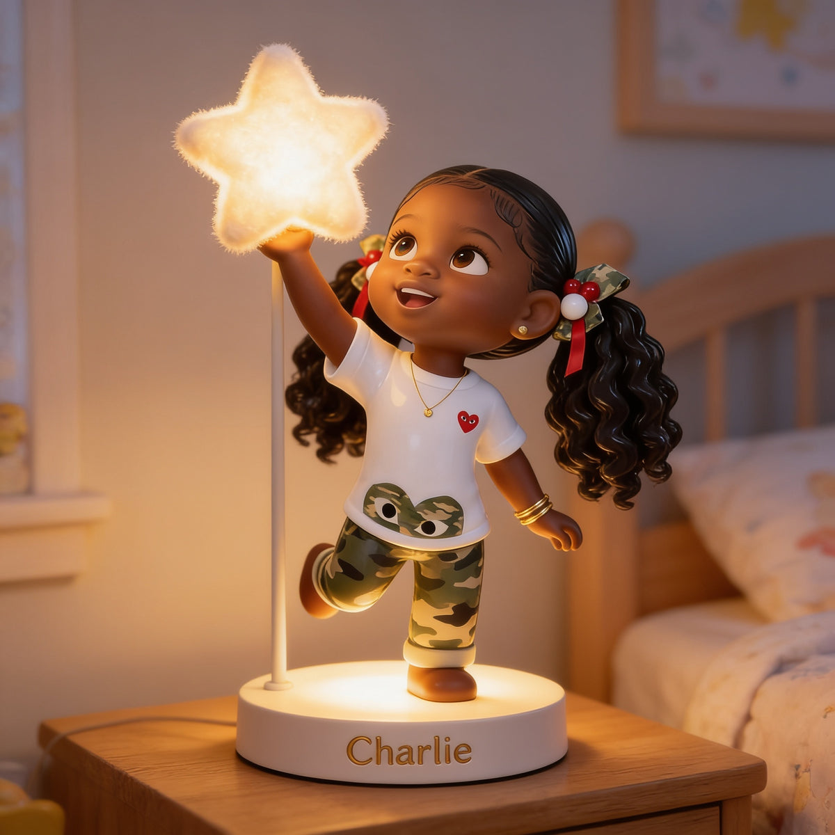 Personalisierte schwarze LED-Nachtlampe für kleine Mädchen - Geschenk für Kinderzimmer