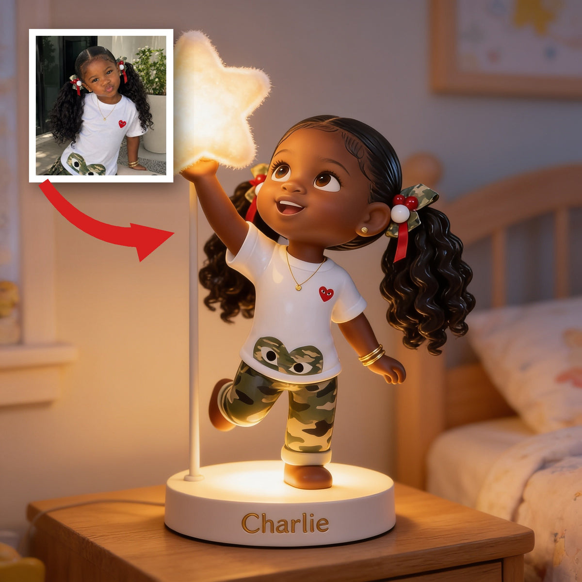 Personalisierte schwarze LED-Nachtlampe für kleine Mädchen - Geschenk für Kinderzimmer