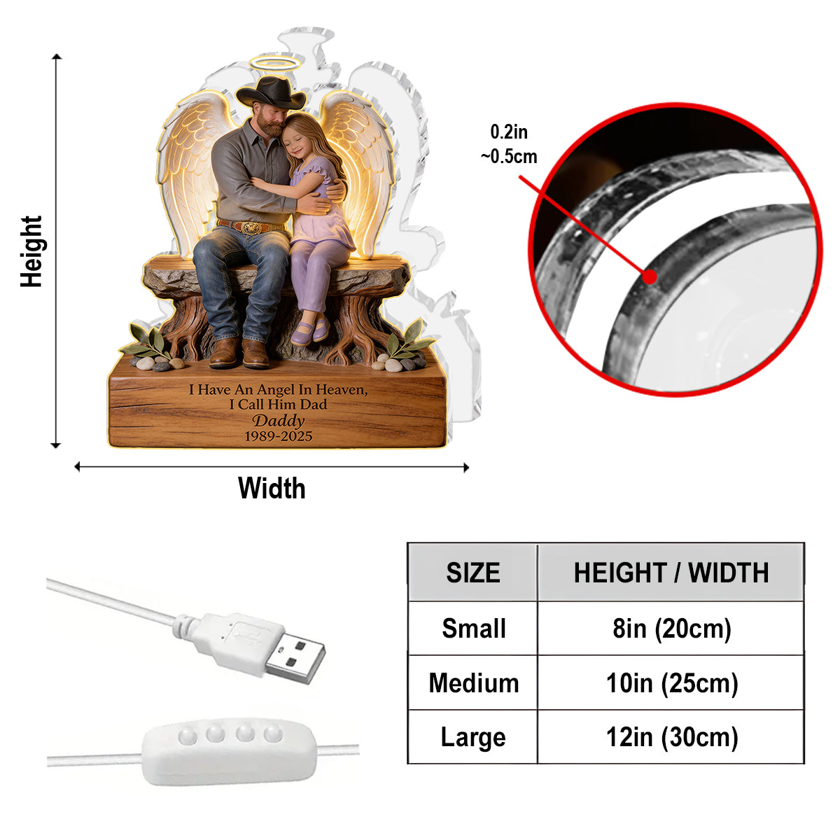 Personalized Memorial Black Little Boy 2018-2026 Acrylic LED Night Light