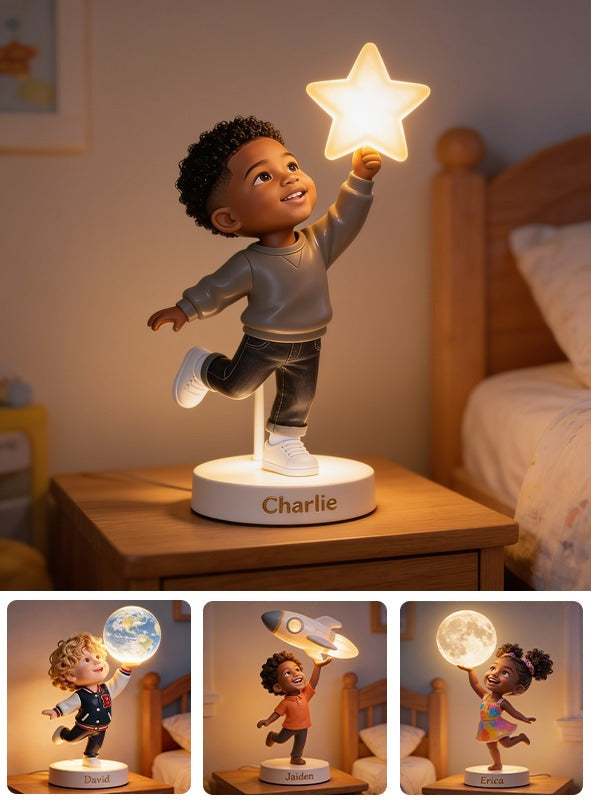 Personalized Black Little Boy Acrylic LED Night Light Son Grandson Nephew Gift