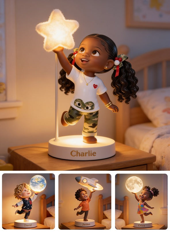 Personalisierte schwarze LED-Nachtlampe für kleine Mädchen - Geschenk für Kinderzimmer