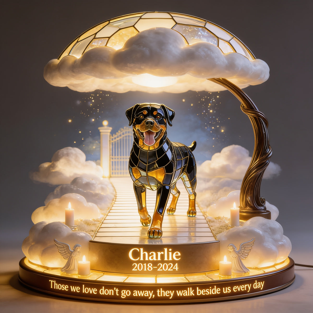 Personalized Adult Black and Tan Rottweiler Memorial Acrylic LED Night Light Pet Loss Gift