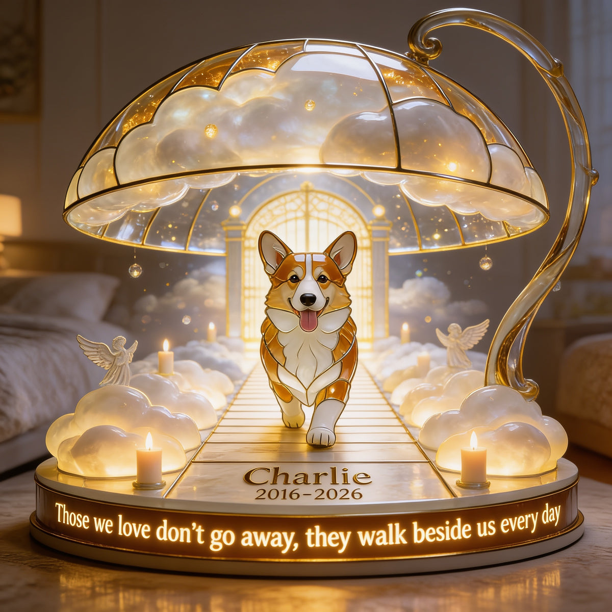 Personalized Adult Tan & White Pembroke Welsh Corgi Memorial Acrylic LED Night Light