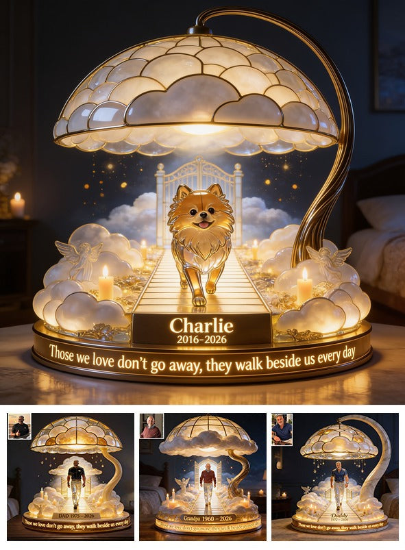 Personalized Golden Fluffy Pomeranian Memorial Acrylic LED Night Light Pet Keepsake